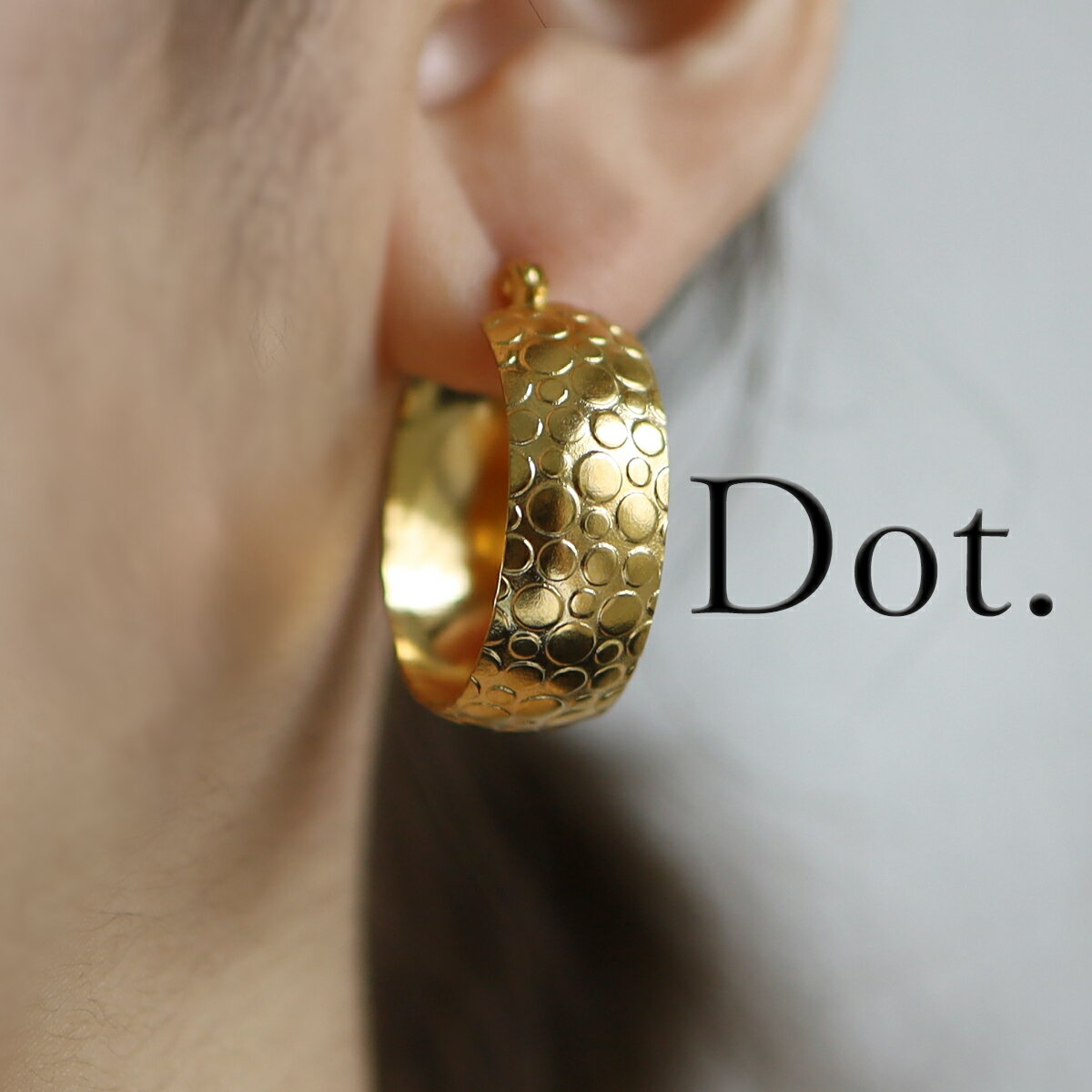 【訳アリクーポンで1600円→800円】ドットデザインフープピアス　　アクセサリー ピアス フープピアス 大ぶりピアス レディース ステンレス サージカルステンレス ゴールド 金属アレルギー対応 両耳用のサムネイル