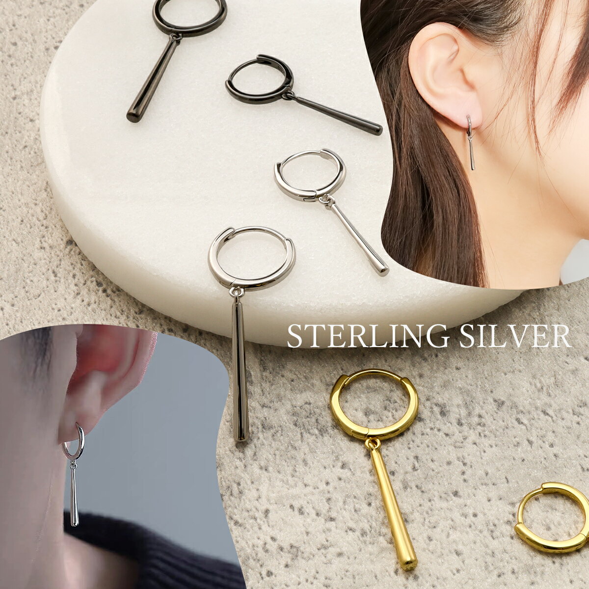 【最大20%OFFクーポン】 ピアス フープピアス シルバー925 フックピアス 片耳 レディース メンズ シルバー ゴールド ブラック フープ 金属アレルギー...