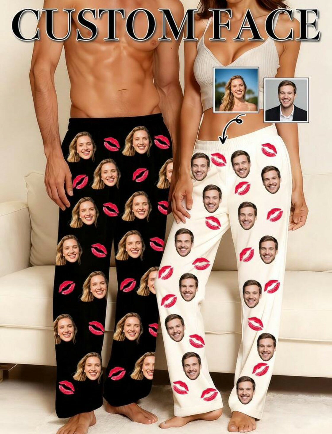 Rakuten - 【レビュー投稿でラッピング対応可】ラッピング対応顔写真 パジャマ オーダーメイド カスタムパンツ 推しグッズ ペットOK 白 黒 ピンク S M L XL 2XL 3XL 4XL 画像入れ可 ギフト レディース メンズ ペアルック おもしろ プレゼント