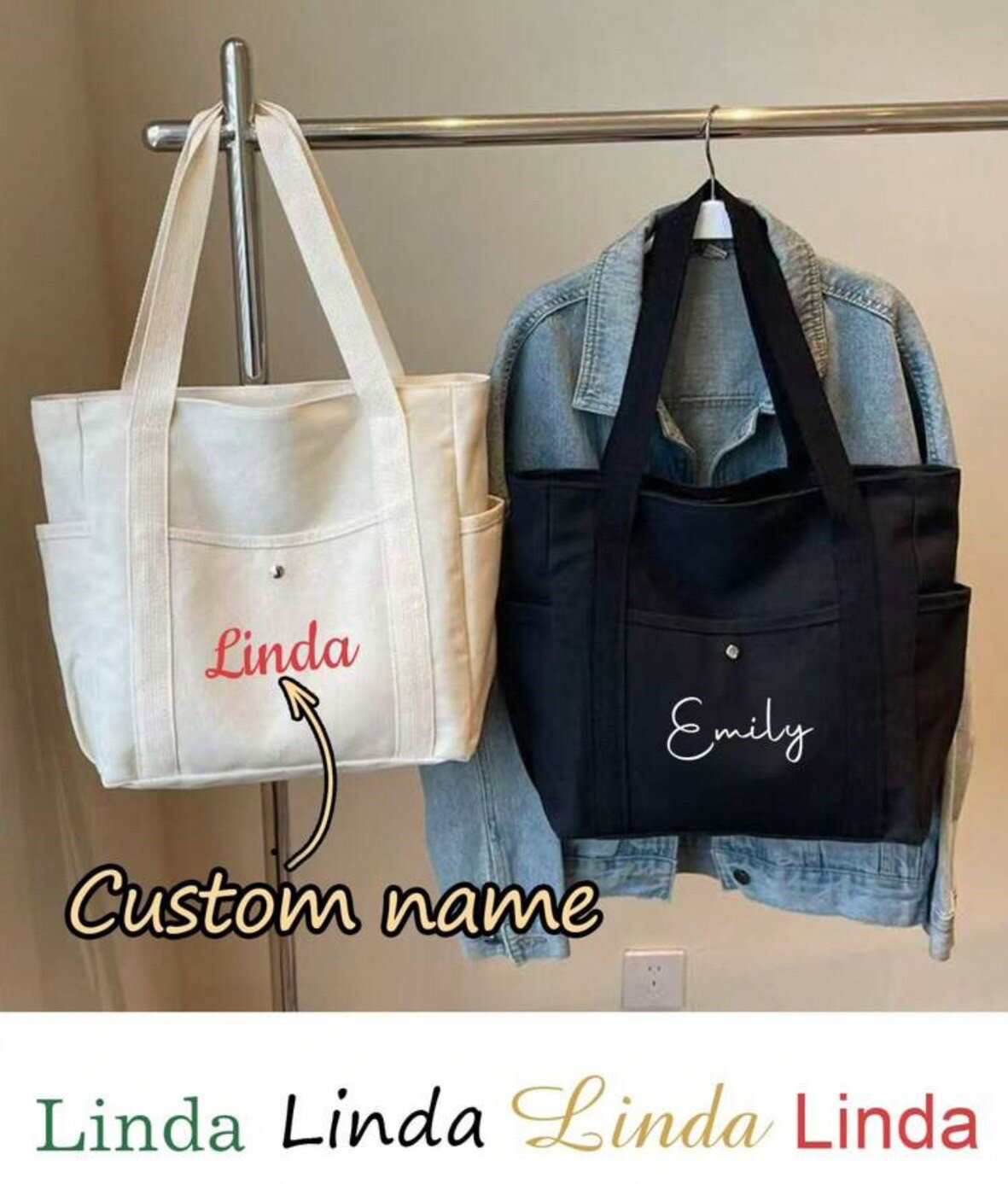 名入れキャンバストートバッグ 2色展開 体操服入れ ゴルフカートバッグ お散歩バッグ 出産祝い 誕生日..