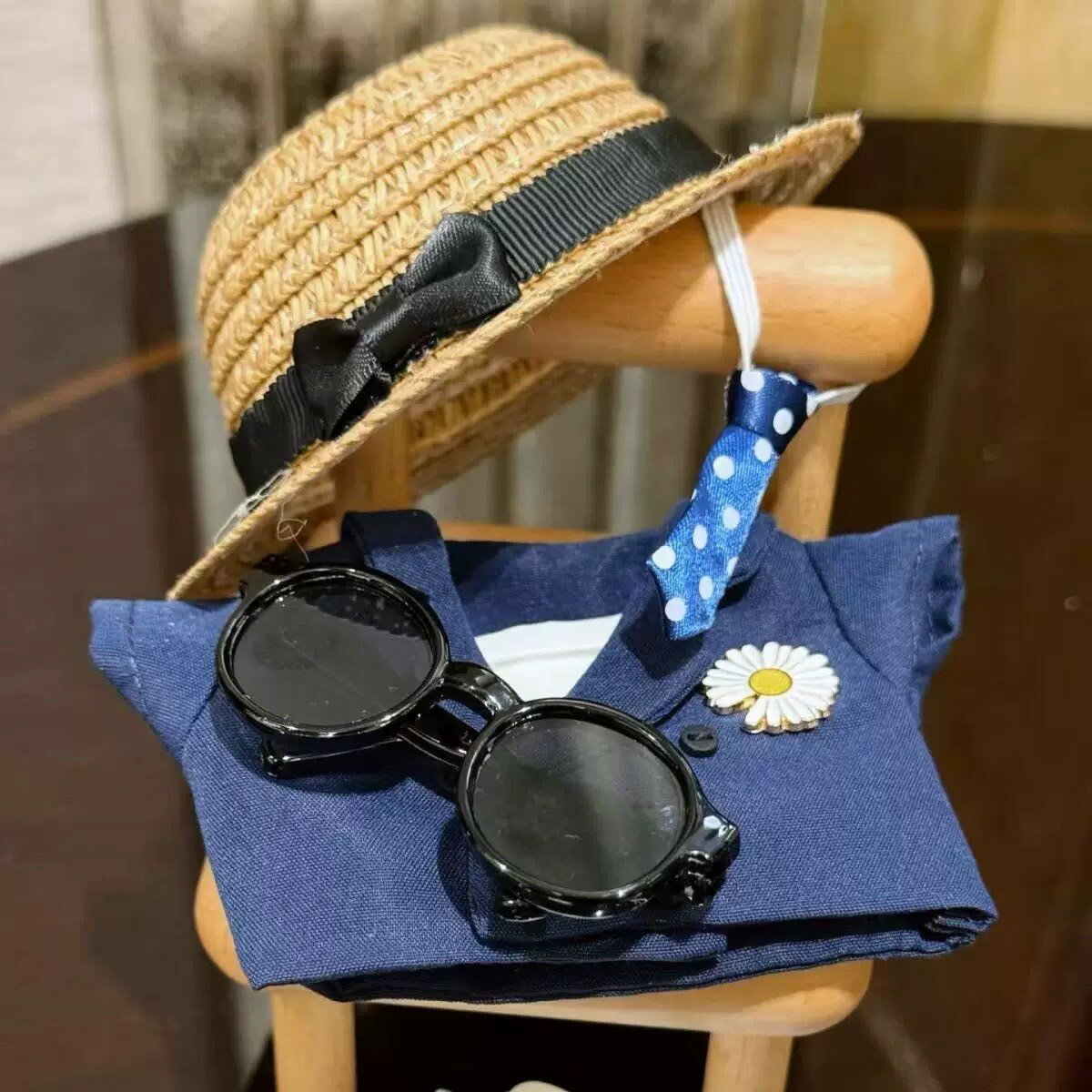 【24時間以内に発送！】ラブブ服　LABUBU ぬいぐるみ着　ぬい服　ラブブ　着せ替え服　スーツ上下 セットアップ ワイシャツ Yシャツジャケットメガネ ネクタイ 麦わら帽子ハット シューズ 17cm 着せ替え服　ぬいぐるみ用衣装 1代目 2代目 3代目 ハロウィン