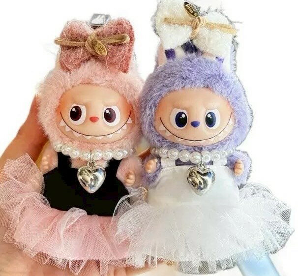 ラブブ服 LABUBU ぬいぐるみ着 10cm ぬい服 ラブブ 着せ替え服 ネックレス リボン ワンピース ドレス 3点セット ブラック ホワイト ぬいぐるみ用衣装 4代目 ハロウィン