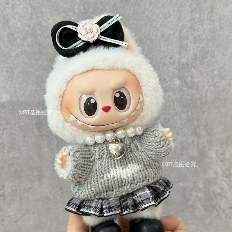 ラブブ服 LABUBU ぬいぐるみ着　ぬい服　ラブブ　着せ替え服　リボン　ニットトップス　スカート　ネックレス　シューズ　5点セット 　17cm 着せ替え服　ぬいぐるみ用衣装 1代目 2代目 3代目 ハロウィン