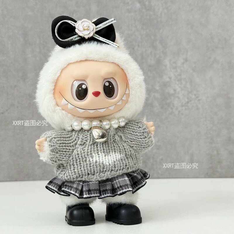 ラブブ服 LABUBU ぬいぐるみ着　ぬい服　ラブブ　着せ替え服　リボン　ニットトップス　スカート　ネックレス　シューズ　5点セット 　17cm 着せ替え服　ぬいぐるみ用衣装 1代目 2代目 3代目 ハロウィン