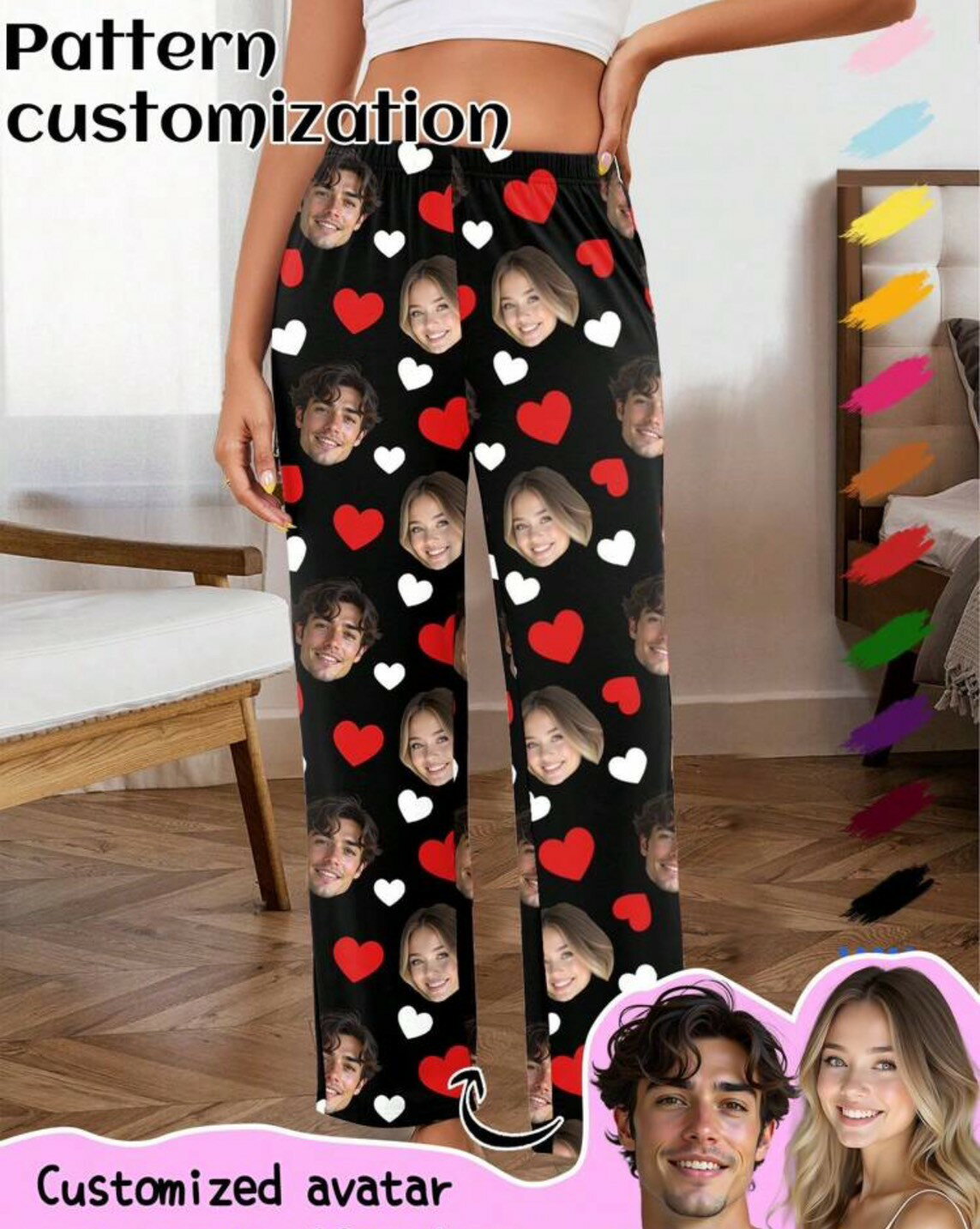 顔写真 パジャマ オーダーメイド カスタムパンツ 推しグッズ ペットOK 全24色 XXS～XXL 名入れ可 ギフト ラッピング対応 レディース メンズ ペアルック おもしろ プレゼント