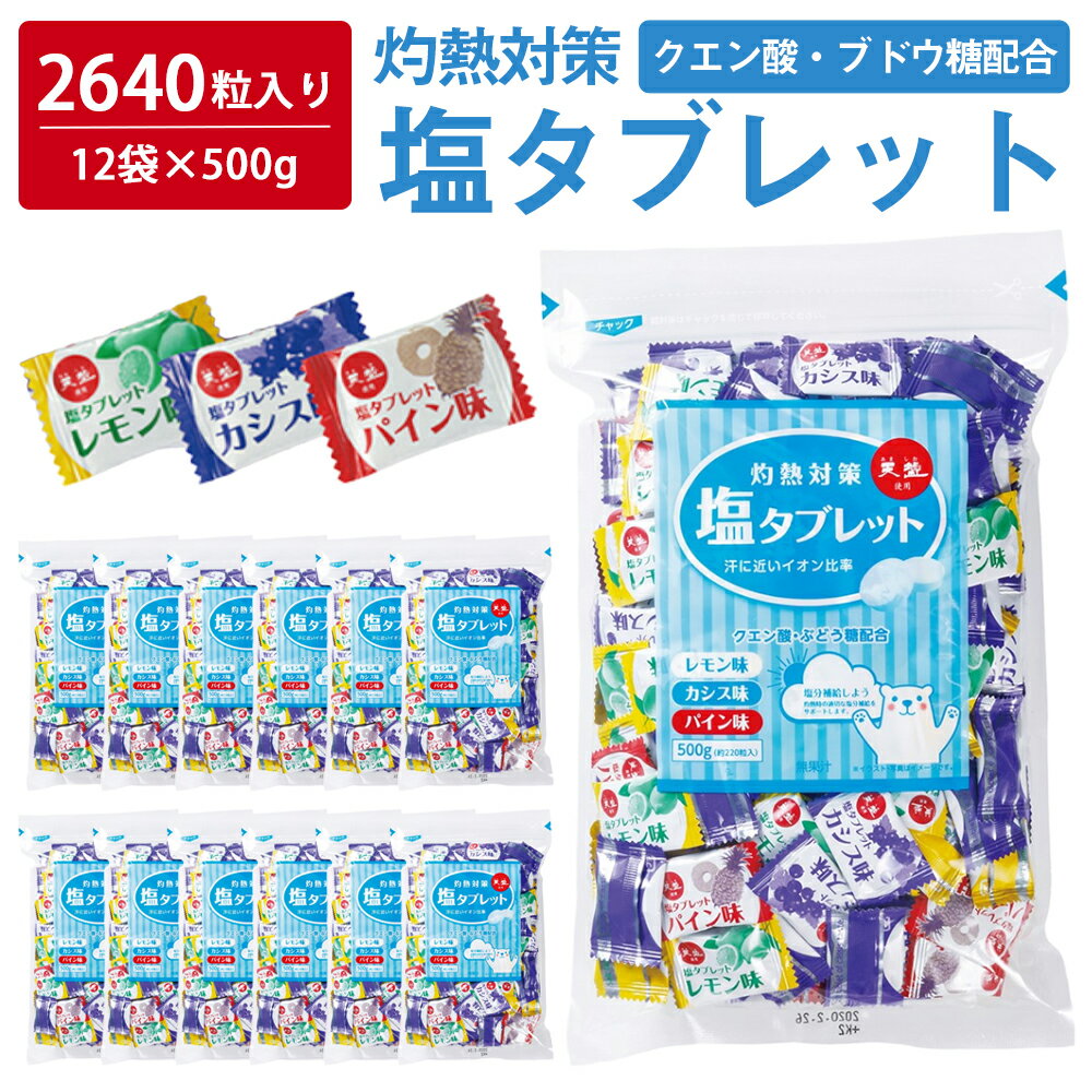 クーポンで最大500円OFF★  ＼たっぷり2640粒入／ 塩タブレット 6kg ( 500g×12袋 ) 塩分補給 3種のフレーバー レモン カシス パイン 大容量 業務用 熱中対策 部活動 スポーツ キャンディ ラムネ 小学生 中学生 子ども 塩飴 父の日 赤穂化成 灼熱対策