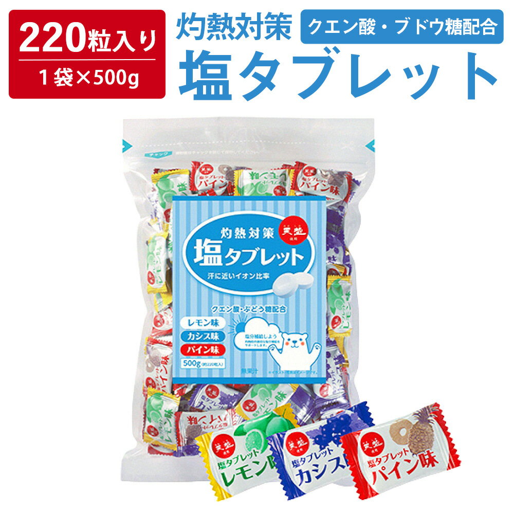  ＼たっぷり220粒入／ 塩タブレット 500g ( 500g×1袋 ) 塩分補給 3種のフレーバー レモン カシス パイン 大容量 業務用 熱中対策 部活動 スポーツ キャンディ ラムネ レジャー 仕事 小学生 中学生 子ども 高齢者 夏 塩飴 ミックス 父の日