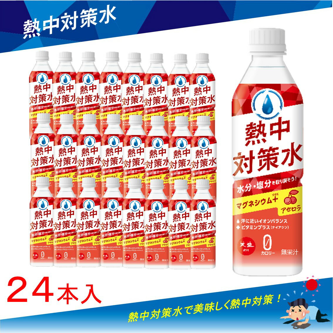 【熱中症対策に】 熱中対策水 ( 500ml × 24本 ) 赤穂化成 アセロラ味 1ケース 室戸海洋深層水 子供 小学生 水分補給 夏 飲料水 夏バテ防止 塩分補給 野外活動 ミネラル補給 レジャー 工事 現場 部活動 作業 スポーツ クエン酸 熱中症 塩 塩分 父の日