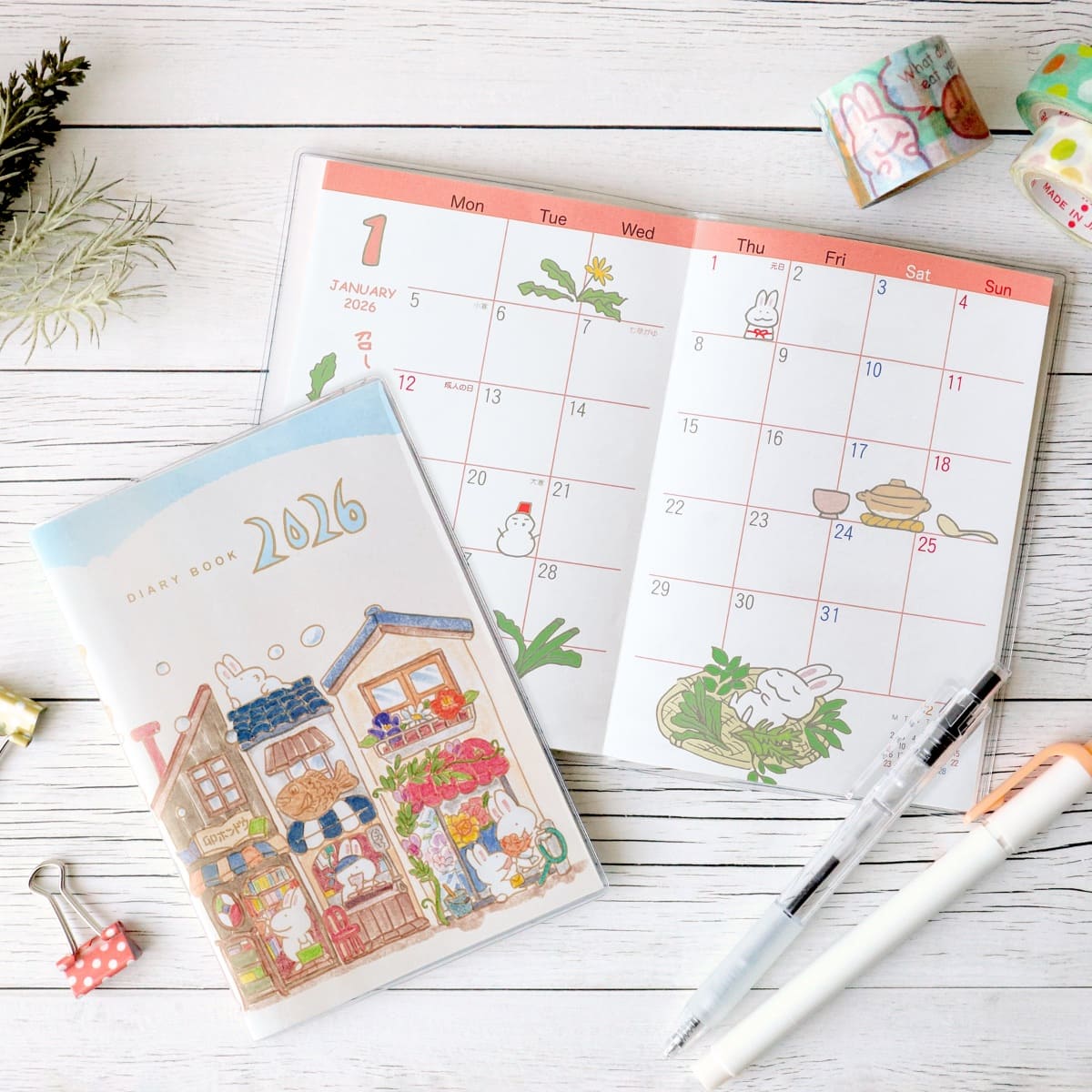 2026年 A6ダイアリー 西村月(カレンダー マンスリー手帳 スケジュール帳 10月始まり 月曜始まり 雑貨 インテリア うさぎ ウサギ 兎 おしゃれ かわい...