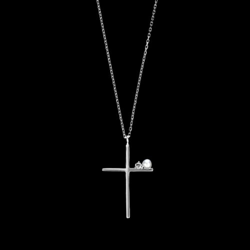 【徳力本店 公式】[Pt950/Pt850 ダイヤモンドペンダントネックレス「Cross」0.01ct]Pt950 Pt850 プラチナ 白金 ダイヤモンド パール クロス 十字架 定番 送料無料 プレゼント ギフト 記念日 あす楽 徳力