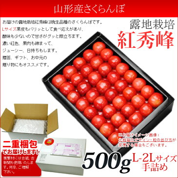 送料無料　さくらんぼ　紅秀峰　約500g　Lサイズ　バラ詰め　化粧箱　山形県産　産直　サクランボ　チェリー　佐藤錦で有名な山形県より産地直送さくらんぼ