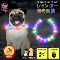 レインボー夜間発光首輪ペット用犬大型~小型までサイズ調整可能ボタン押すだけカンタン発光