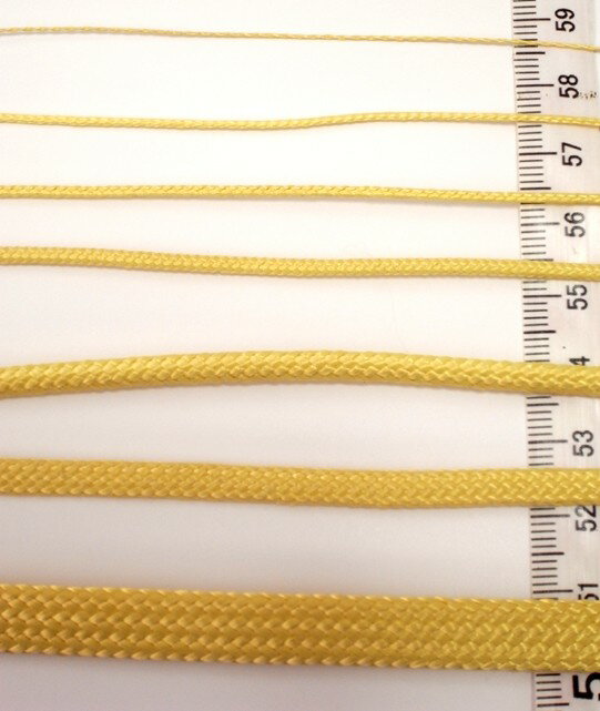 ケブラー100％コード サンプル 太さ 巾 1,1.7,2.4,4.0,4.7,10mmを各10cmづつ