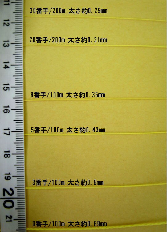 ケブラー糸 サンプル　0,3,5,8,20,30番手を各10cmずつ スーパーアラミド繊維