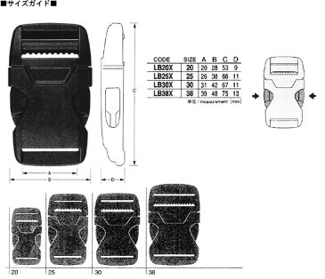 3個セット YKK LB38X プラスチック バックル 黒 38mm巾用 送料無料