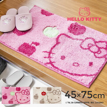 ハローキティ アップル 吸着玄関マット 約45×75cm(玄関マット キティ キティちゃん ハローキティ 玄関 マット フロアマット ラグ サンリオ かわいい 洗える 洗濯可 リボン りんご コラボ プレゼント オカ)