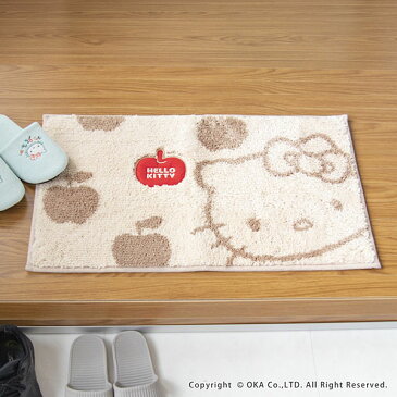 ハローキティ アップル 吸着玄関マット 約45×75cm(玄関マット キティ キティちゃん ハローキティ 玄関 マット フロアマット ラグ サンリオ かわいい 洗える 洗濯可 リボン りんご コラボ プレゼント オカ)