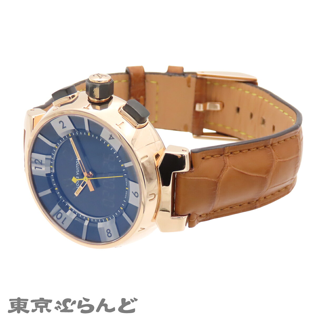 東京ぶらんど時計館の【中古】【3年保証】【返品可】【超オススメアイテム！Γ】ルイヴィトン LOUIS VUITTON タンブール イン ブラック メンズ 腕時計 電池式 K18PG アリゲーター 金無垢 デジアナ ブラック Q1185 [送料無料]pdw 101850107｜アングル2
