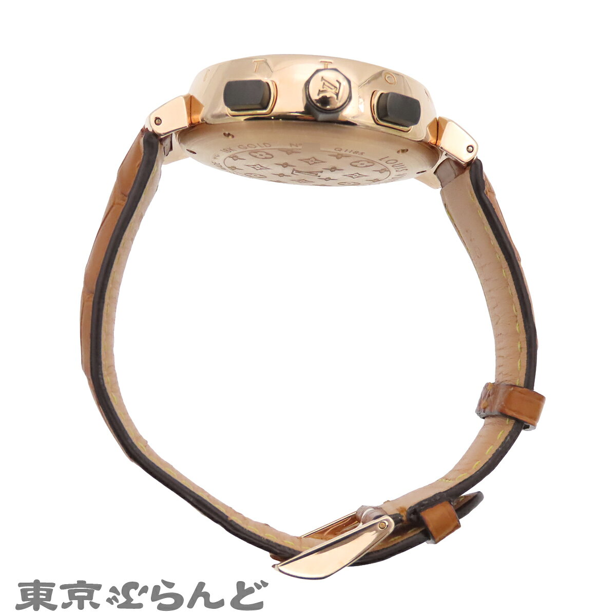 東京ぶらんど時計館の【中古】【3年保証】【返品可】【超オススメアイテム！Γ】ルイヴィトン LOUIS VUITTON タンブール イン ブラック メンズ 腕時計 電池式 K18PG アリゲーター 金無垢 デジアナ ブラック Q1185 [送料無料]pdw 101850107｜アングル3