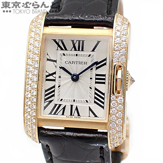 【3年保証】【返品可】 カルティエ CARTIER タンクアングレーズ SM ダイヤベゼル 金無垢 WT100014 シルバー K18YG アリゲーター 腕時計 レディース 電池式[送料無料] 【ポイント2倍●11.14～11.26】 【中古】 25BNS 101804874