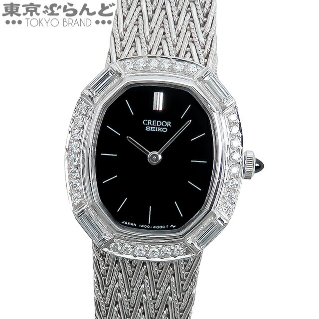 【中古】【3年保証】【返品可】セイコー SEIKO クレドール レディース 腕時計 クォーツ式 電池式 K18WG ダイヤモンド 金無垢 ダイヤベゼル ブラック 14-7680-D [送料無料] 25XM 101832878