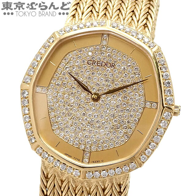 【中古】【3年保証】【返品可】セイコー SEIKO クレドール メンズ 腕時計 QZ K18YG ダイヤモンド ベゼルダイヤ パヴェダイヤ文字盤 金無垢 ゴールド GHAJ877 7770-5220 電池交換済 [送料無料] 101827397