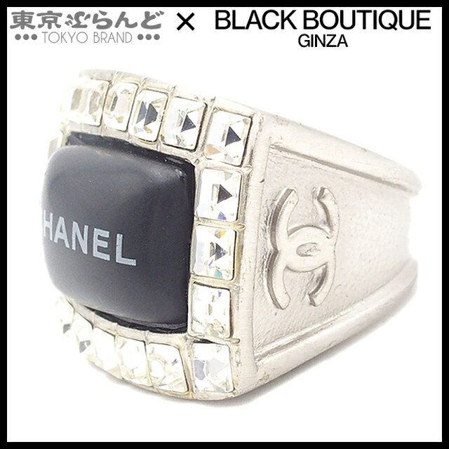 楽天東京ぶらんど【5％クーポン♪5.23～6.2】【返品可】シャネル CHANEL スクエア ロゴ ラインストーンリング 00A ブラックxシルバー メタル 指輪 レディース 13号相当 ヴィンテージ [送料無料] 【中古】【ポイント5倍●5.23～6.2】 241100041000