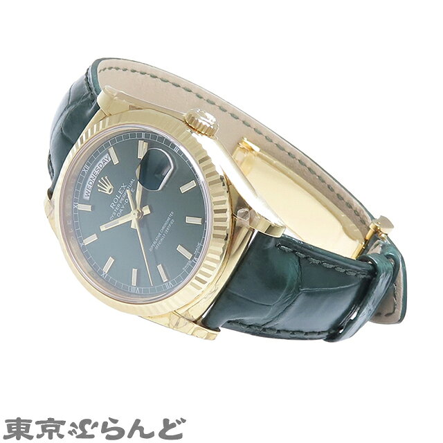 【中古】【返品可】ロレックス デイデイト メンズ 腕時計 自動巻 K18YG アリゲーターレザー 金無垢 保証書付き グリーン 118138 ランダム番 シール付き未使用 [送料無料] 101820102