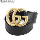 【返品可】グッチ GUCCI ダブルGバックル レザー ベルト 400593 ブラック レザー 80 ベルト メンズ 現行品 [送料無料] 【中古】 101722603