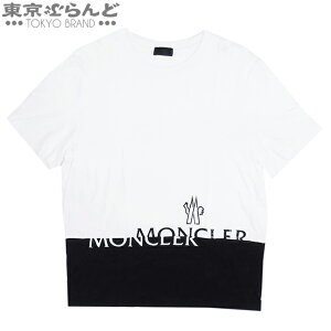 【返品可】モンクレール MONCLER ビッグレタリング クルーネック G20918C00018 ブラックxホワイト コットン M 半袖Tシャツ メンズ[送料無料] 【中古】 008019403