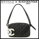 【5%クーポン♪5.2〜5.11】【返品可】シャネル CHANEL カンボンライン アクセサリーポーチ 10番台 ブラックxホワイト シルバー金具 レザー ココ...