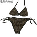 【5%クーポン♪4.16〜4.27】【返品可】フェンディ FENDI FF柄 水着 タイサイドビキニ FXB974 ブラウンxブラック ナイロン ポリウレタン ...