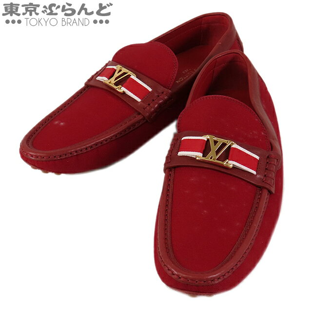 【5%クーポン♪5.23～6.2】【返品可】ルイヴィトン LOUIS VUITTON ドライビングシューズ レッド キャンバス レザー ローファー LVロゴ 8 1/2 モカシン メンズ[送料無料] 【中古】【ポイント5倍●5.23～6.2】 101719846