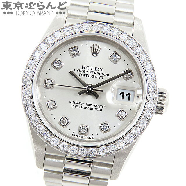 【最終サマーセール☆】【美品】 ロレックス ROLEX デイトジャスト ダイヤベゼル 10Pダイヤモンド 時計 腕時計 レディース 自動巻 PT950 プレジデントブレス 79136G W番 送料無料 【中古】pdw 【返品可】 tk■ 101643547