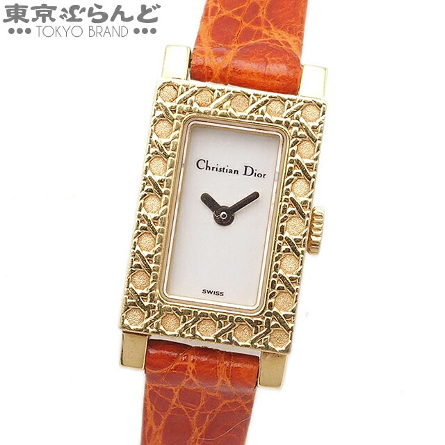 【5%クーポン♪2.22～3.2】【クリアランスセール■】【返品可】クリスチャンディオール Christian Dior ミニパリジェンヌ 金無垢 D92-169 ホワイト K18YG レザー 腕時計 レディース 電池式 [送料無料] 【中古】【ポイント7倍●2.22～3.2】pdw 101681961