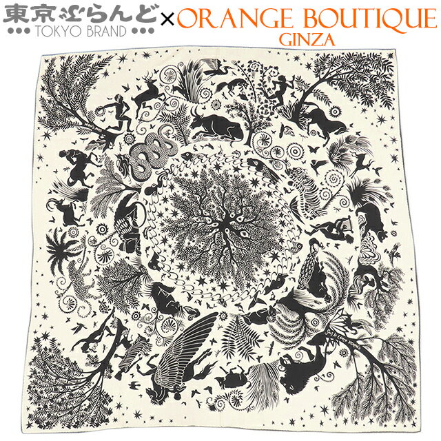 【返品可】エルメス HERMES カレジェアン 140 オルフェウスの魅力に誘われて アイボリーxブラック カシミヤ シルク カシシル スカーフ ストール レディース 未使用 [送料無料] 【中古】 101782662のサムネイル