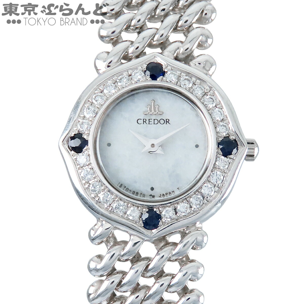 M - 【中古】【返品可】セイコー SEIKO クレドール レディース 腕時計 クォーツ式 電池式 K18WG ダイヤモンド サファイア 大理石 金無垢 ホワイト GTTE001 1E70-0A5B [送料無料] 101856466