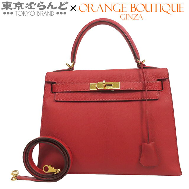 【中古】【返品可】エルメス HERMES ケリー28 □G刻印 赤系 ゴールド金具 シェーブル 外縫 2WAY ハンドバッグ ショルダーバッグ レディース[送料無料] 101804867(4)