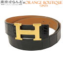 【5%クーポン♪5.2〜5.11】【決算セールπ】【返品可】エルメス HERMES コンスタンス Hベルト ブラック ゴールド金具 アリゲーター 75 ベルト ...