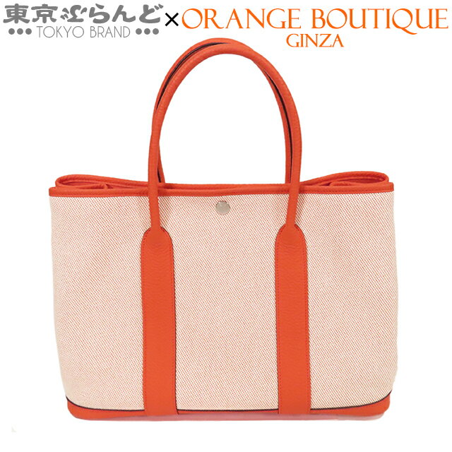 【5%クーポン♪5.10～5.15】【2024年4月度月間優良ショップ】【返品可】エルメス HERMES ガーデンパーティ PM X刻印 オレンジポピー ホワイト シルバー金具 トワルアッシュ カントリー トートバッグ レディース[送料無料] 【中古】 101713574