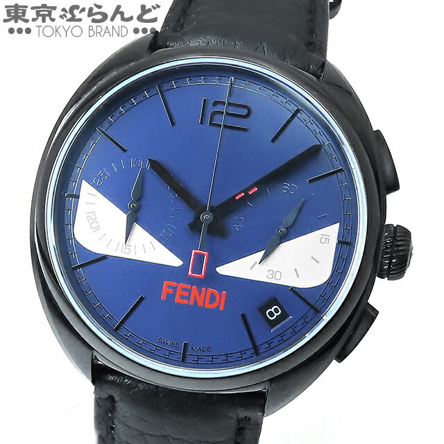 【2024年4月度月間優良ショップ】【返品可】箱・保証書付き フェンディ FENDI モメント バグズ クロノグラフ F214613411 ダークブルー SS レザー モンスター 腕時計 ユニセックス クォーツ式 [送料無料] 【中古】 101690083