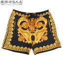 【5%クーポン♪5.2〜5.11】【返品可】ヴェルサーチェ VERSACE バロックプリント ボクサーショートパンツ ブラックxゴールド ポリエステル 38 ボ...