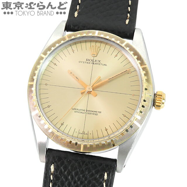 【返品可】ロレックス ROLEX オイスターパーペチュアル ゼファー 1038 22番台 シャンパン SS YG レザー 腕時計 メンズ 自動巻 OH済 仕上済 レア [送料無料] 【中古】 101697895