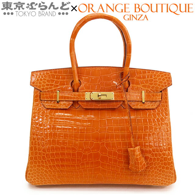 【2024年4月度月間優良ショップ】【返品可】エルメス HERMES バーキン 30 □M刻印 オレンジ ゴールド金具 ポロサス クロコダイル ハンドバッグ レディース[送料無料] 【中古】 101723996