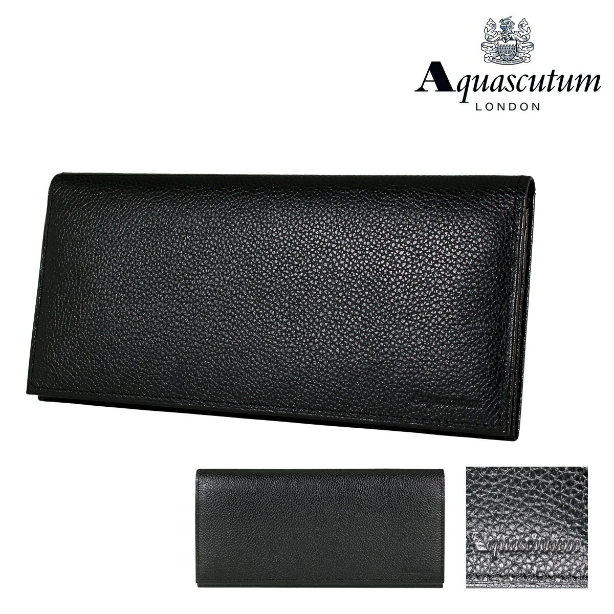 アクアスキュータム 渡りマチ長財布小銭入れナシ jet black ジェットブラック AQ620013 Aquascutum 札入れ カードケース 牛革 メンズ