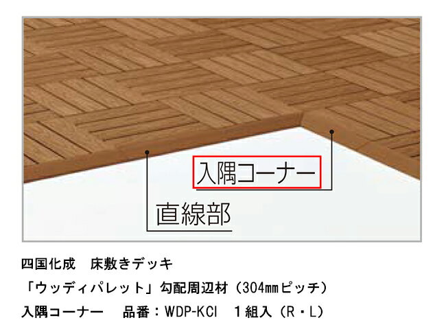 【四国化成　床敷きデッキ】ウッディパレット　勾配周辺材（304mmピッチ）入隅コーナー　品番：WDP-KCI　1組入（R・L）【バルコニーデッキ、床敷きデッキ、樹脂製デッキ、木目調デッキ】