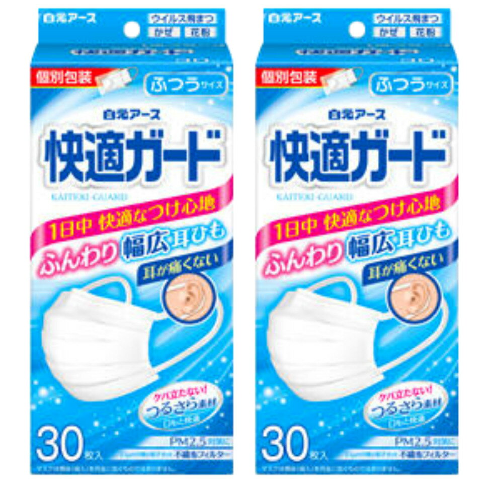 2個セット 個包装【リニューアル・送料無料】白元アース マスク 快適ガードふんわりマスク レギュラーサイズ 30枚入　白元アース マスク　PM2.5対応 99%カットフィルタ 国内メーカー 旧名：さわやかマスクのサムネイル