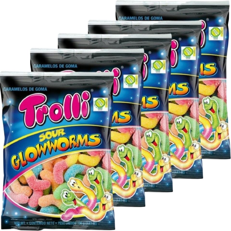 5個セット【Trolli・サワー】トローリ サワー グローワーム グミ レインボーグミ お菓子 プレゼント　ハロウィン ストロベリー キス グミ