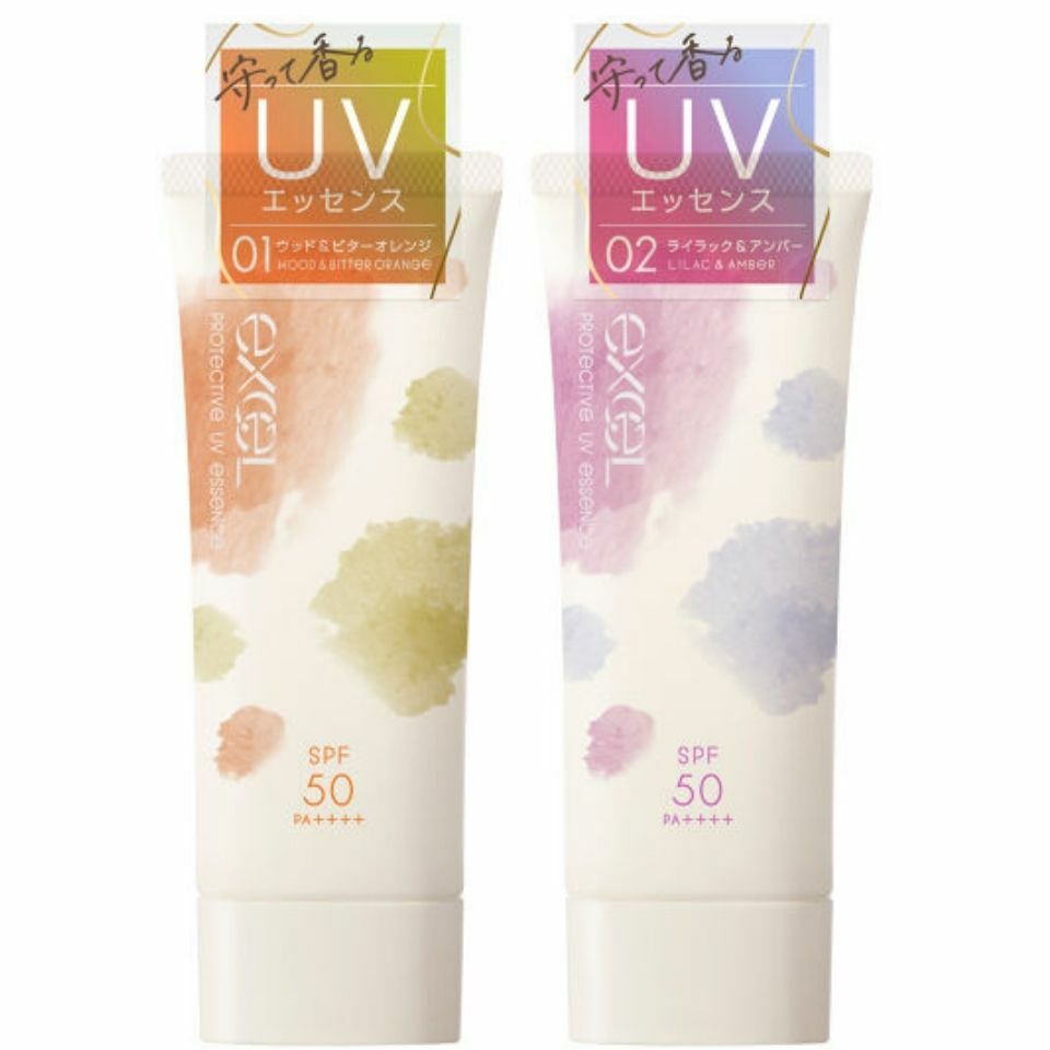 【選択・送料無料】EXCEL (エクセル) プロテクティブ UVエッセンス 日焼け止め SPF50 / PA++++『01 ウッド&ビターオレンジ / 02 ライラック&アンバー』のサムネイル