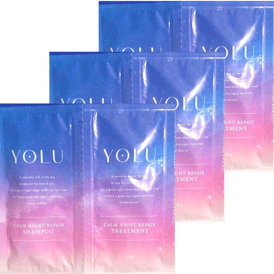 3個セット 1回分【シャンプー＆トリートメント・送料無料】YOLU (ヨル) カーム ナイト リペア シャンプー / トリートメント 『お試し』 シャンプー ヘアケア 使い切りタイプ トラベルパック ばらのサムネイル